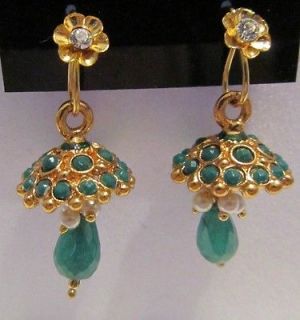 22k Gold Plated Emerald Stones Jhumka Earings