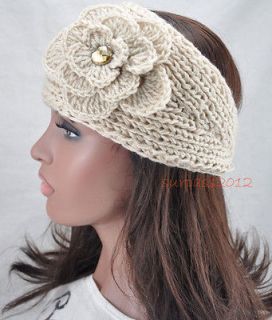 Big Size Flower Crysta Women Headband Knit Crochet Ear Warmer Headwrap