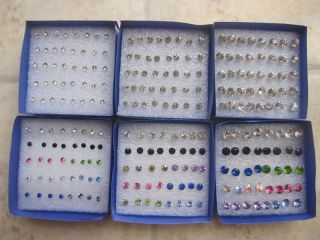 Lot 20 Pair Clear Crystal Hypo Allergenic Plastic Earrings Stud/Unisex