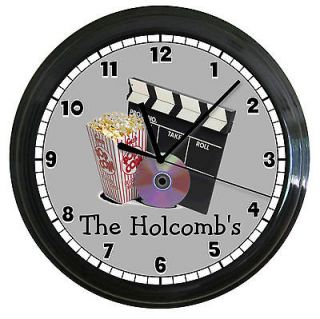 PERSONALIZED MOVIE NIGHT WALL CLOCK HOME THEATER DECOR MOVIE DVD