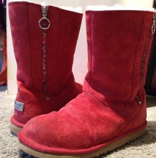 Red Ugg Boots RARE Rainbow Zipper Suede Womens Size 6