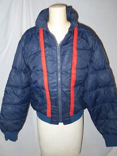 Eddie Bauer Vintage Goose Down Jacket   Womens Large Navy w/ Red