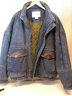 FADED GLORY Mens 3X Large Blue Jean Barn Coat Leather Trim Lined High