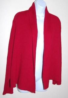EILEEN FISHER Cranberry Red Merino Wool Chunky Knit Shawl Sweater