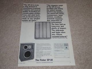 Fisher XP 10 Speaker Ad, Specs, Article, 1964