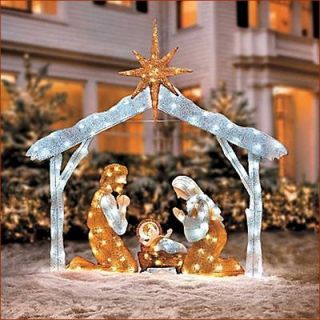 Stunning LED Twinkle Lighted Nativity Scene w Stable Christmas