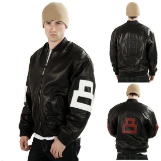 New Mens Famous 8 Ball Bomber Jacket   Lambskin Black Leather M L XL