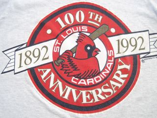 HUGE LOGO 1992 vintage ST LOUIS CARDINALS T SHIRT 100th anniversary
