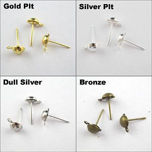 Half Ball Stud Earring Post Earwire Jewelry Gold,Silver,Br onze etc