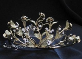antique gold tiara rhinestones wedding bridal roses prom costume