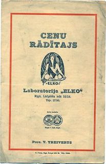 Latvia Cosmetic Laboratory ELKO Price List 1920s