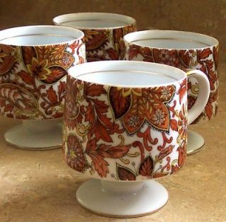 RETRO 4 FOOTED CUPS ROYAL PAISLEY ARNART FIFTH AVENUE 1984 BROWN