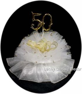 50TH Anniversary 50 Wedding WHITE GOLD CAKE TOPPER top