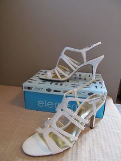 ELEMENTS BY NINA WOMENS SHOES WHITE SNAKESKIN PRINT SANDALS HEELS SIZE