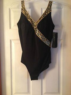 ROXANNE BLACK & GOLD SWIMMING BATHING SUIT WOMENS SIZE 16 CUP 40D