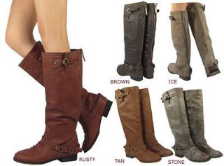 NEW Womens Riding Boots Knee High Fashion Buckle Slouch Shoes 6 11
