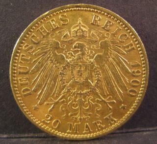 1900 GERMANY/PRUSSI A GOLD 20 MARK~WILHELM II~GERMAN STATES~HIGH GRADE