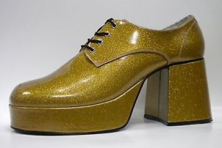 Gold Glitter Platform 70s Pimp Disco Rock Star Mens Costume Shoes size