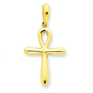 14K Yellow Gold Polish Ankh Crucifix Cross Religious Charm Pendant