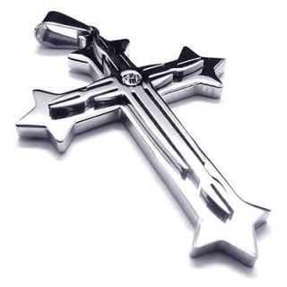 Silver Tone Stainless Steel Cross Pendant Mens Necklace C17692