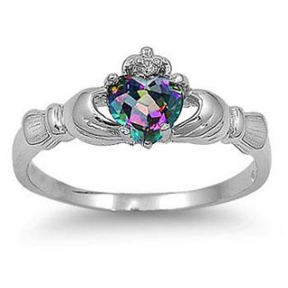 10 Elegant Claddagh Ladys 10KT Gold Filled Rainbow Topaz Wedding Ring