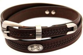 35mm Embossed Sunset Brown HarnessLeather Belt With Golf Club Concho