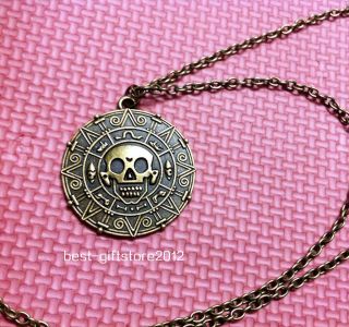 Bronze Pirates Of The Caribbean Skull Gold Coin Necklace BP#088