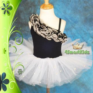 GIRLS GOLD AND BLACK LEOTARD WITH ATTACHED TUTU BALLET COSTUME SZ 8 10