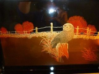 Lacquer Ware 18 X 11 Shades of Orange Gold Owl Fall Field Tray