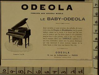1928 ODEOLA PLAYER BABY PIANO ELECTRIC MUSIC DANCE PARIS FRANCE ART AD