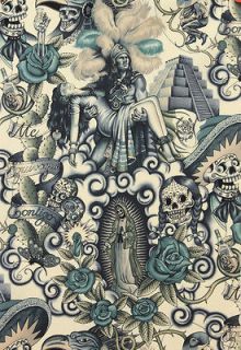 Alexander Henry Contigo tattoo mexican skull Per Metre Rockabilly 50s