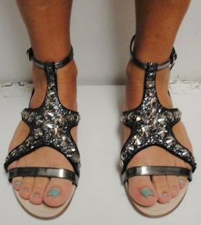 MIU PRADA Leather Glitter Embellished Starfish Sandals Flats Shoes 39