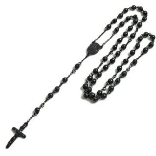 Black Tone Rosary Cross Beads Stainless Steel Men Chain Necklace 34