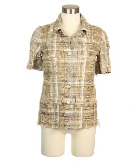 Authentic CHANEL Gold Short Sleeved Shirt, Size 36 4