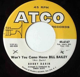 BOBBY DARIN Pop 45rpm Ill Be There b/w Wont You Come Home Bill Bailey