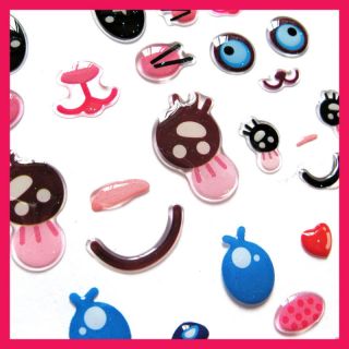 Cute Funny Faces Gel Glitter Sticker 3 Designs Pick 1