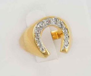 Size 10   J. Esposito 14kt Gold Ep Crystal Horseshoe Ring   Unisex