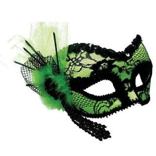 Masquerade Ball Mask, Green & Black Lace Decoration