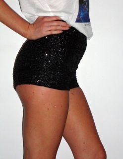 NEW BOUTIQUE BLACK SEQUIN KNICKERS HOTPANTS SHORTS 8 10 12 14