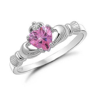 Silver 925 Claddagh Rainbow Topaz And Clear CZ Women Ring Sizes 4,5,6