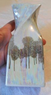 or Earthenware VASE Pearly White Interference Effect & Gold Trees, Zen