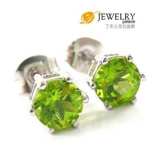Bright Green Peridot 5mm Round stud post earrings Sterling silver 138