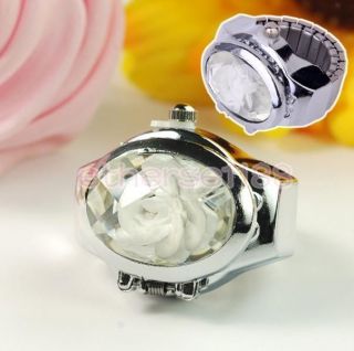 Elegant Flower Inlay Oval Cover Finger Ring Pocket Watch Stretchable