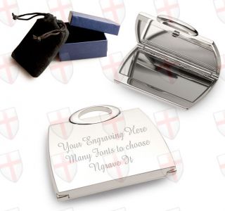 Silver Handbag Shaped Compact Mirror ENGRAVED FREE Wedding
