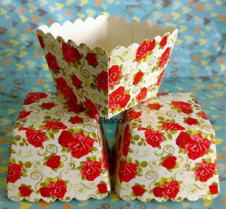 English red rose square muffin cupcake liners cases 20pcs