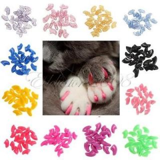 20pcs Soft Cat Pet Nail Caps Claw Control Paws off + Adhesive Glue