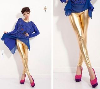 Metallic Gold Vinyl Lady Slim Tights Pantyhose Stockings Women