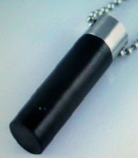 Cremation Pendant Urn   Black w / Small Stone Steel Cylinder   SALE