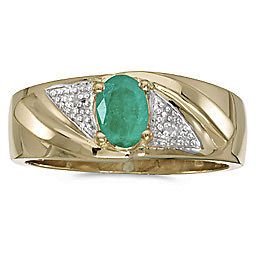 Mens Natural Emerald and Diamond Ring 10K Yellow or White Gold