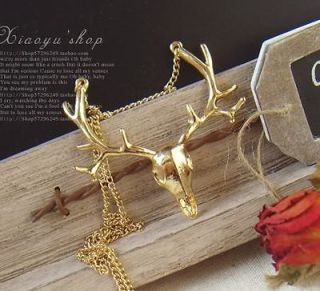 HOT SALE FASHION Gold Deer Head Horn Antler Stag Sweater Chain Skull